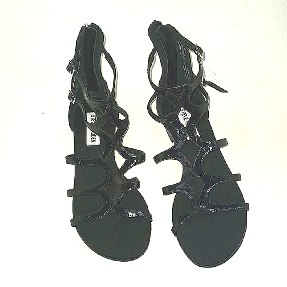 STEVE MADDEN BLACK CROCO CAGE BLACK SANDALS